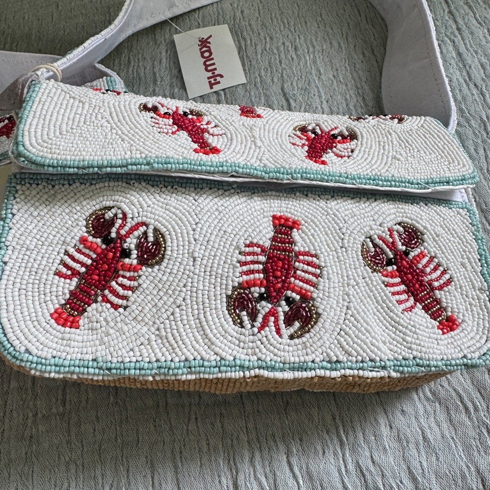 Viral White and Red Beaded Lobster Bag